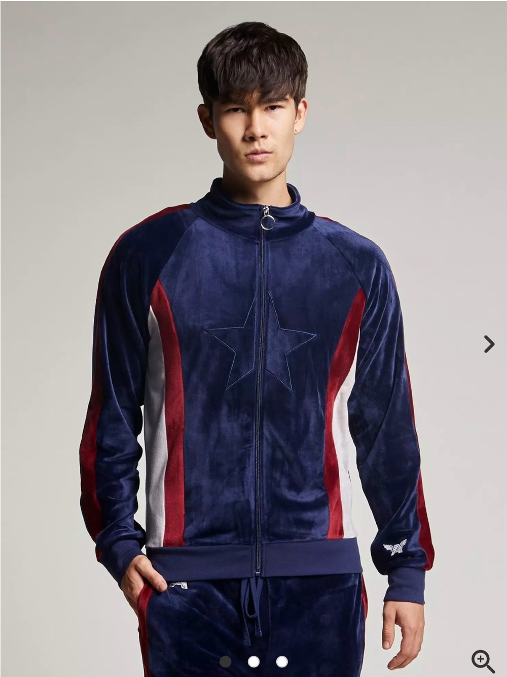 Her Universe Navy Velour Bomber Jacket with Red & White Panels
